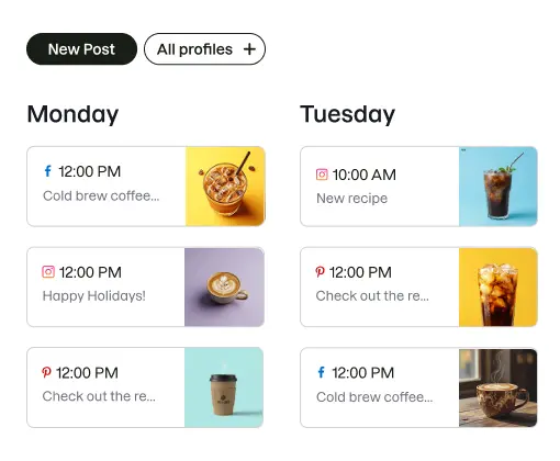 Example of scheduled posts across different platforms.